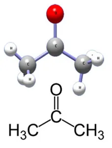 Um grupo carbonila (C=O) no carbono central (C-2).Duas cadeias metil (CH₃) ligadas a esse carbono.